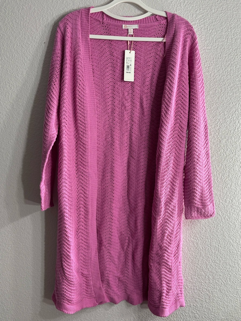 GB girls Bright Barbie Pink Long Open-Front Knit Cardigan Girl XL NWT